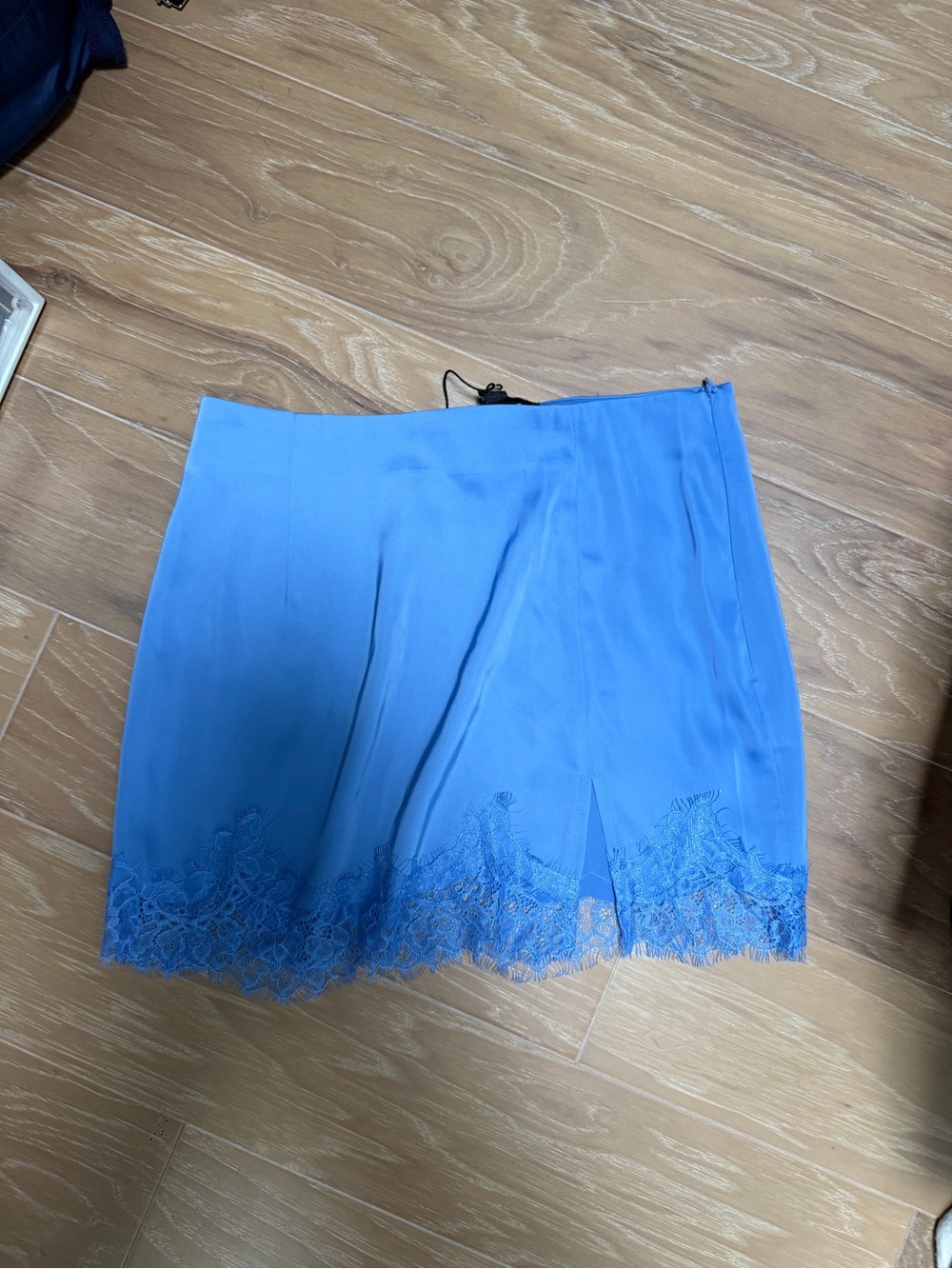 Blue Lace-Hem Mini Skirt